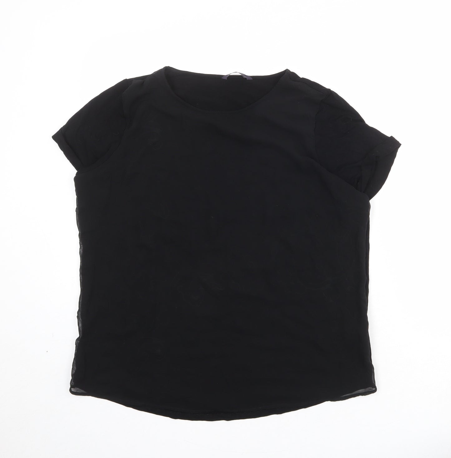 Marks and Spencer Womens Black Viscose Basic T-Shirt Size 16 Round Neck