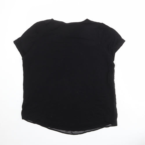 Marks and Spencer Womens Black Viscose Basic T-Shirt Size 16 Round Neck