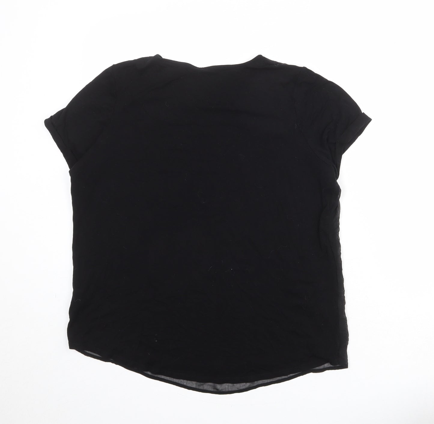 Marks and Spencer Womens Black Viscose Basic T-Shirt Size 16 Round Neck