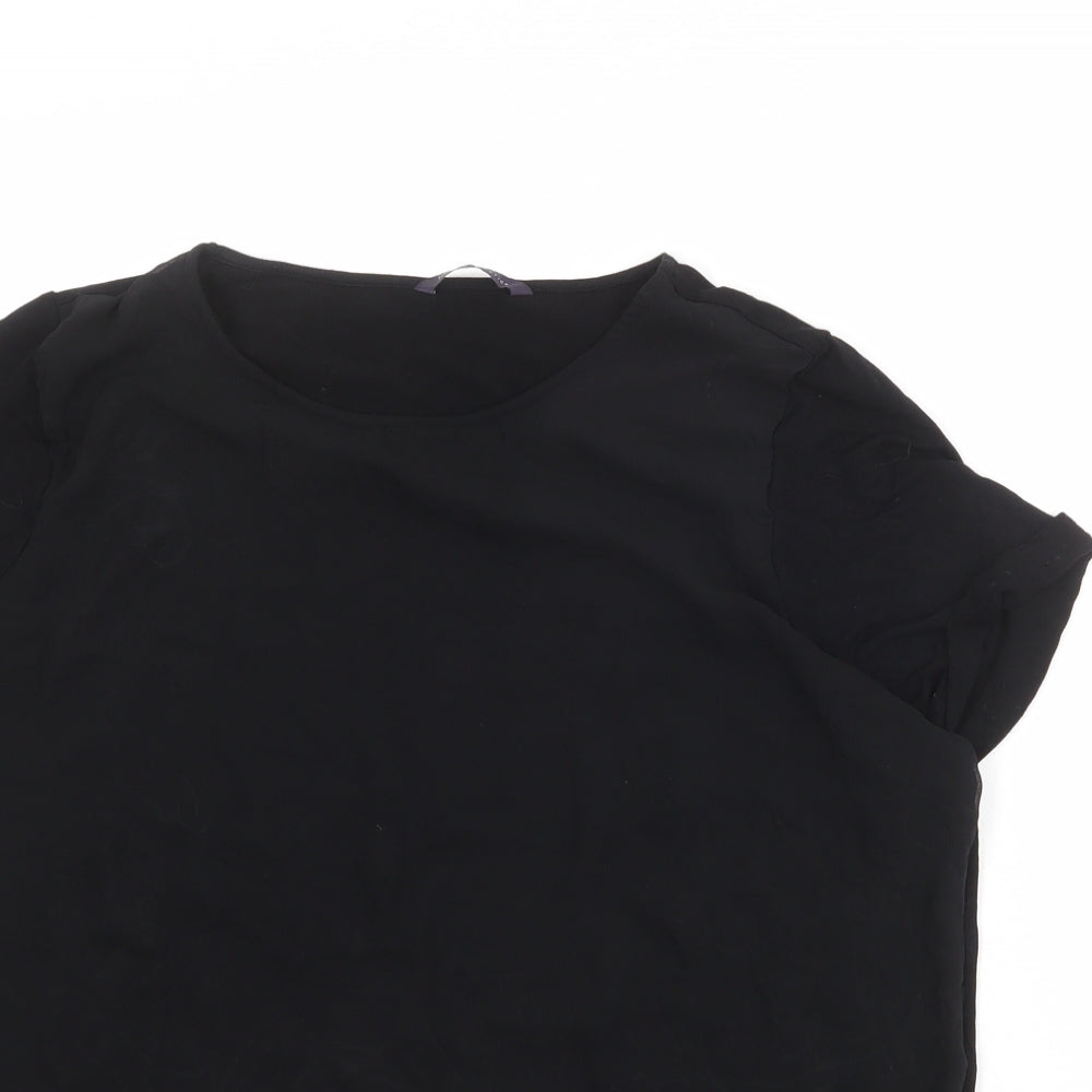 Marks and Spencer Womens Black Viscose Basic T-Shirt Size 16 Round Neck