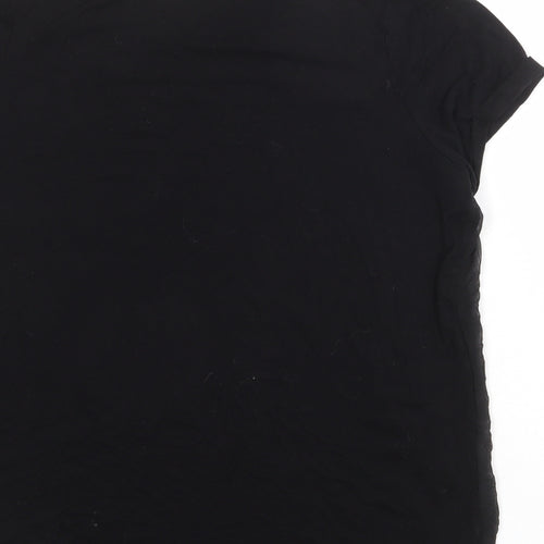 Marks and Spencer Womens Black Viscose Basic T-Shirt Size 16 Round Neck
