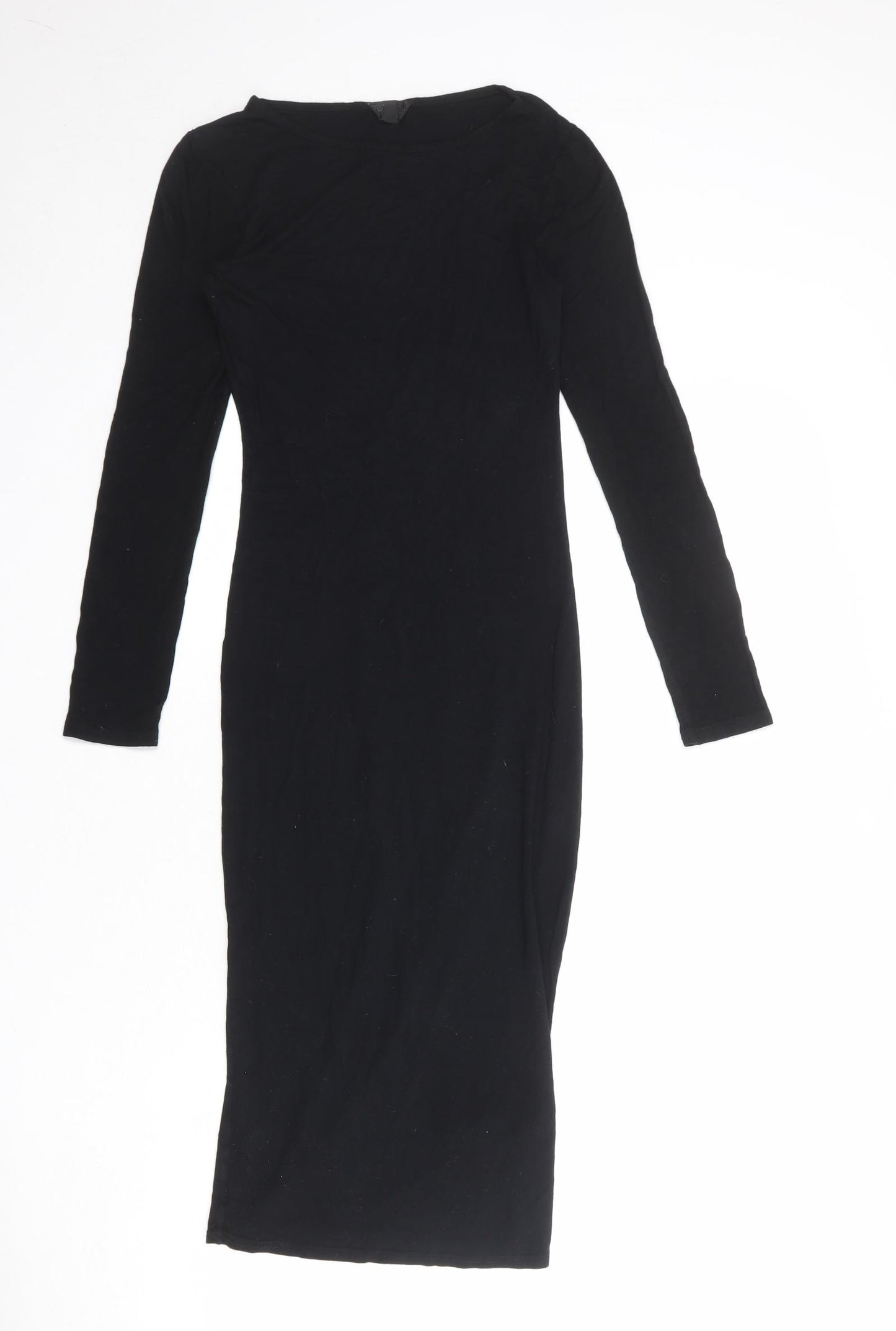 Topshop Womens Black Viscose Bodycon Size 6 Round Neck Pullover