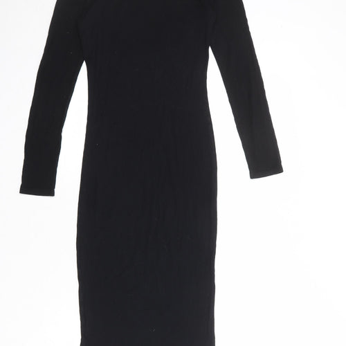 Topshop Womens Black Viscose Bodycon Size 6 Round Neck Pullover