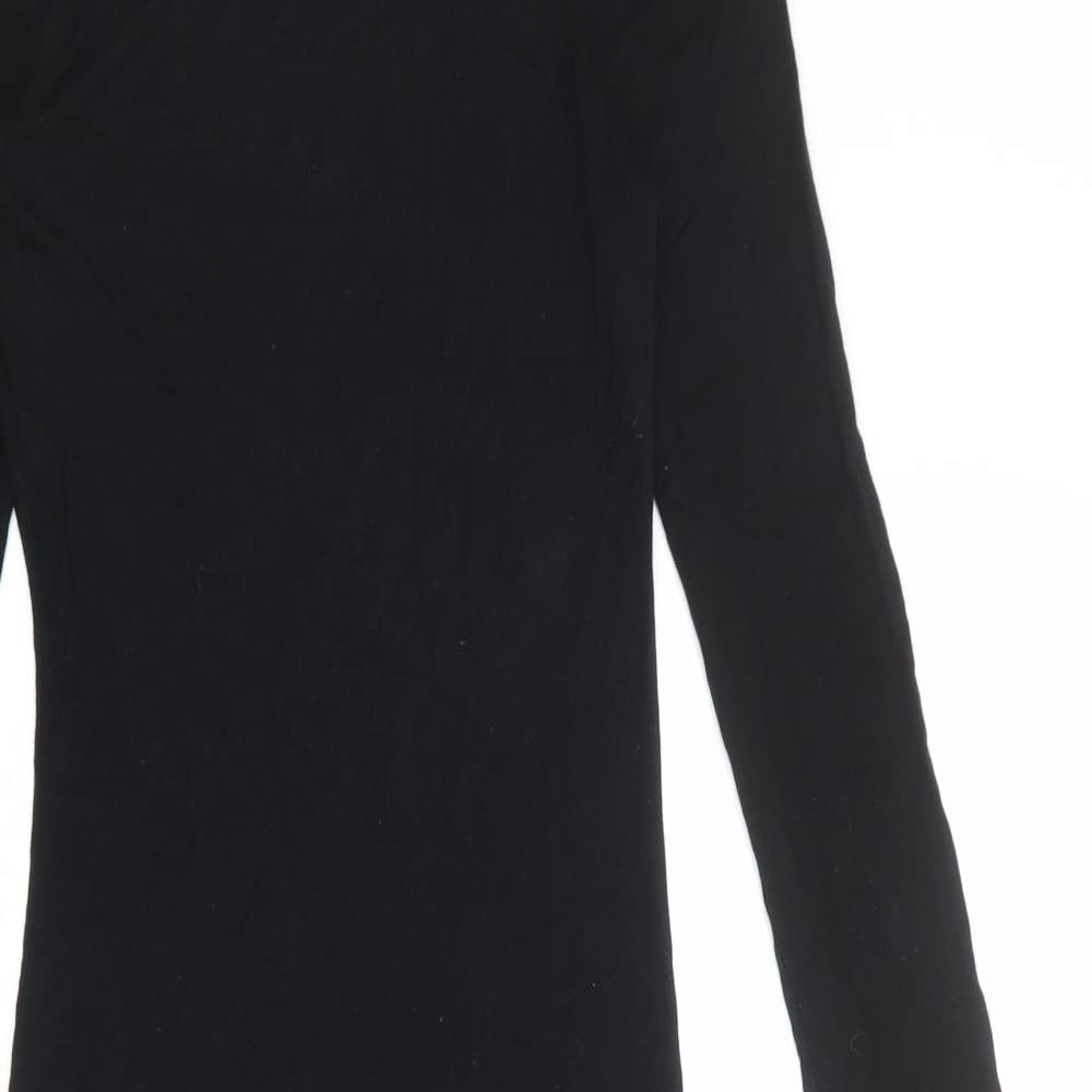 Topshop Womens Black Viscose Bodycon Size 6 Round Neck Pullover