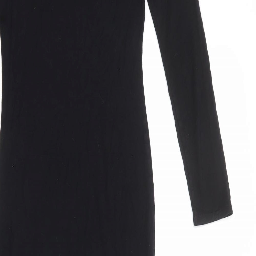 Topshop Womens Black Viscose Bodycon Size 6 Round Neck Pullover