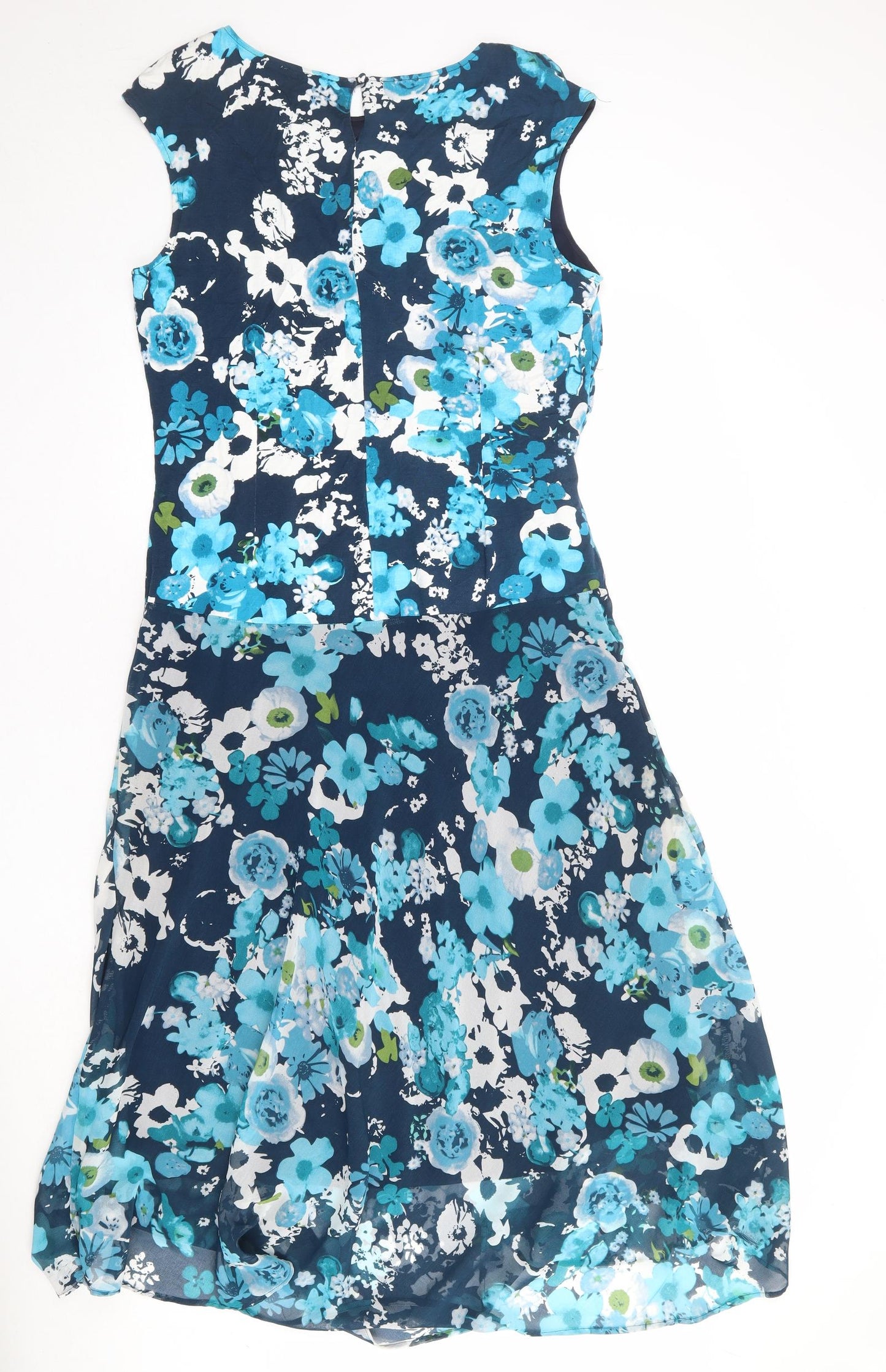 Anna Rose Womens Blue Floral Polyester A-Line Size 16 Round Neck Button