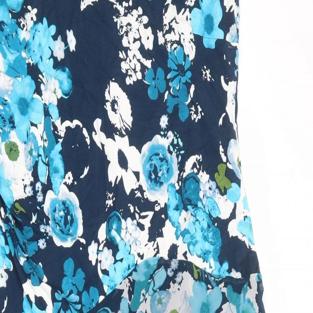 Anna Rose Womens Blue Floral Polyester A-Line Size 16 Round Neck Button