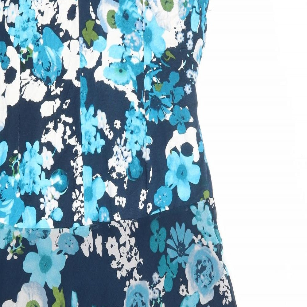 Anna Rose Womens Blue Floral Polyester A-Line Size 16 Round Neck Button