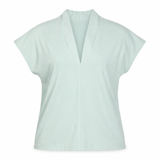 Front view of H&M women’s green polyester basic blouse, size M, v-neck