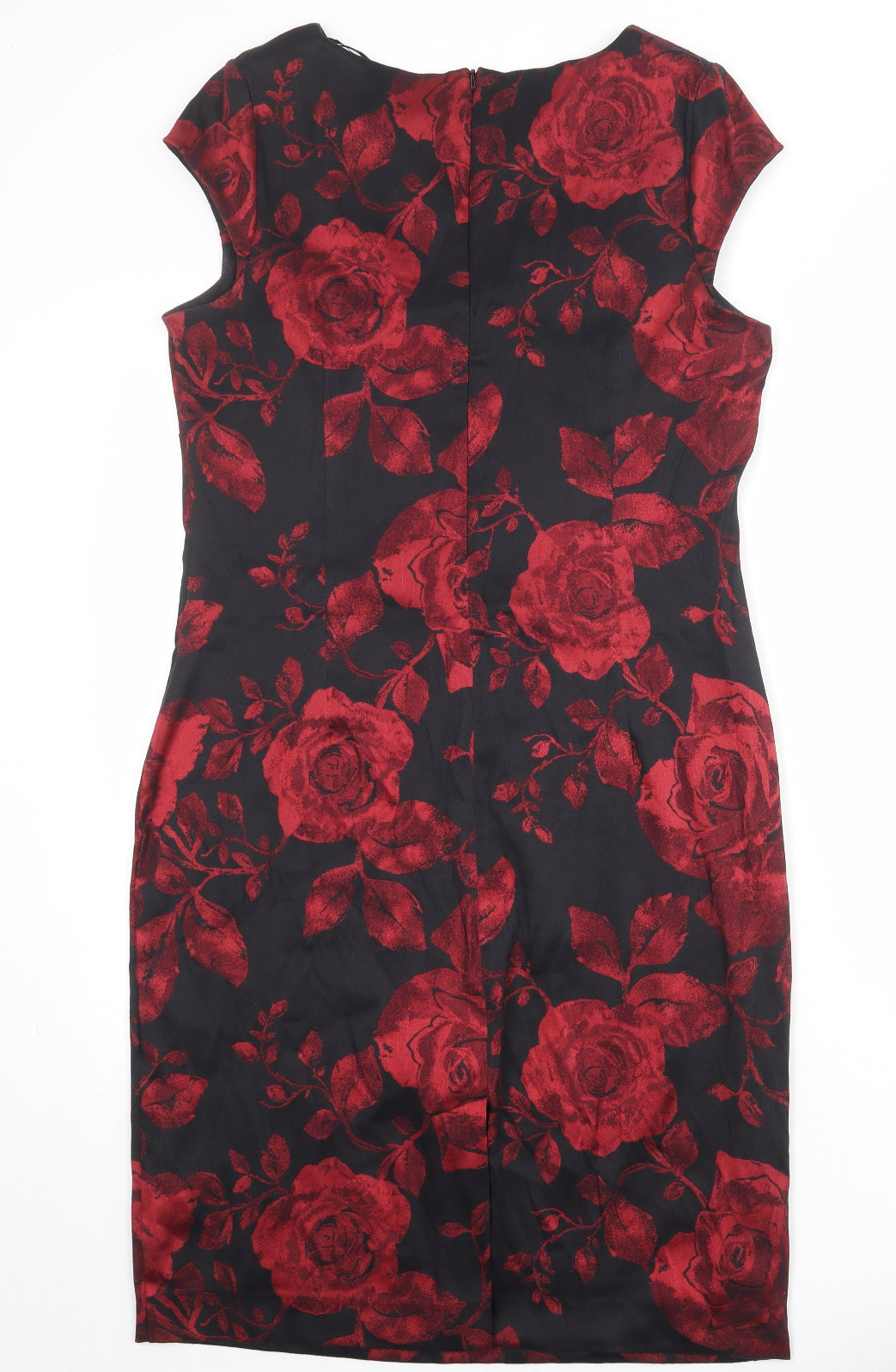 Roman Womens Black Floral Viscose Shift Size 16 V-Neck Zip