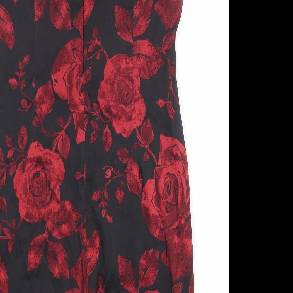 Roman Womens Black Floral Viscose Shift Size 16 V-Neck Zip
