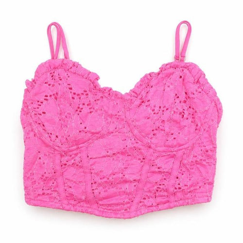 Stradivarius Womens Pink Cotton Cropped Tank Size S Sweetheart - Shirred Back Corset Style