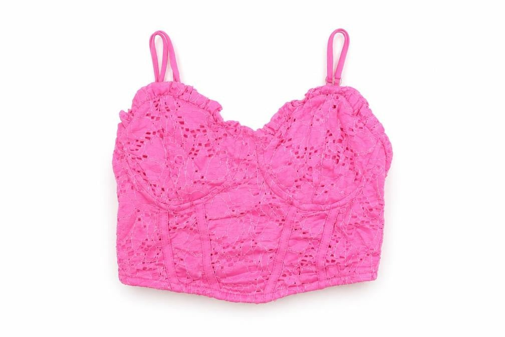 Stradivarius Womens Pink Cotton Cropped Tank Size S Sweetheart - Shirred Back Corset Style