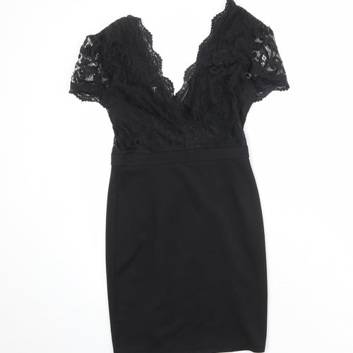 Missguided Womens Black Geometric Polyester A-Line Size 8 V-Neck Pullover