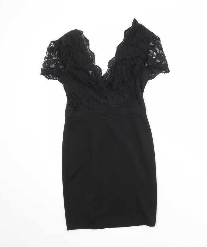Missguided Womens Black Geometric Polyester A-Line Size 8 V-Neck Pullover