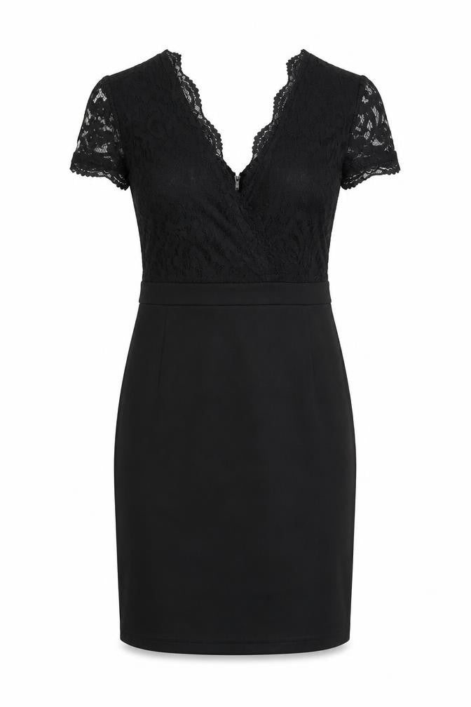 Front view of Missguided women’s black geometric polyester a-line, size UK 8, v-neck pullover