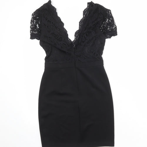 Missguided Womens Black Geometric Polyester A-Line Size 8 V-Neck Pullover