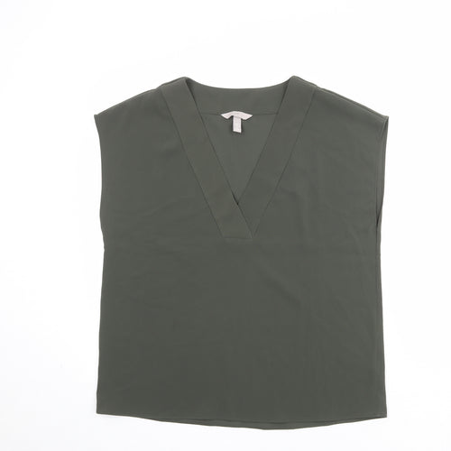 H&M Womens Green Polyester Basic Blouse Size 10 V-Neck
