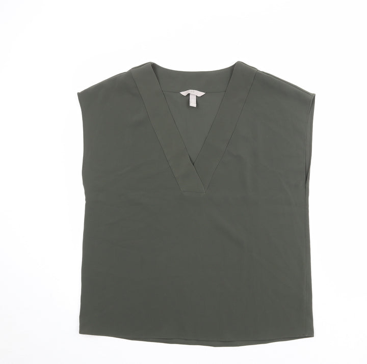 H&M Womens Green Polyester Basic Blouse Size 10 V-Neck