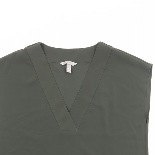 H&M Womens Green Polyester Basic Blouse Size 10 V-Neck