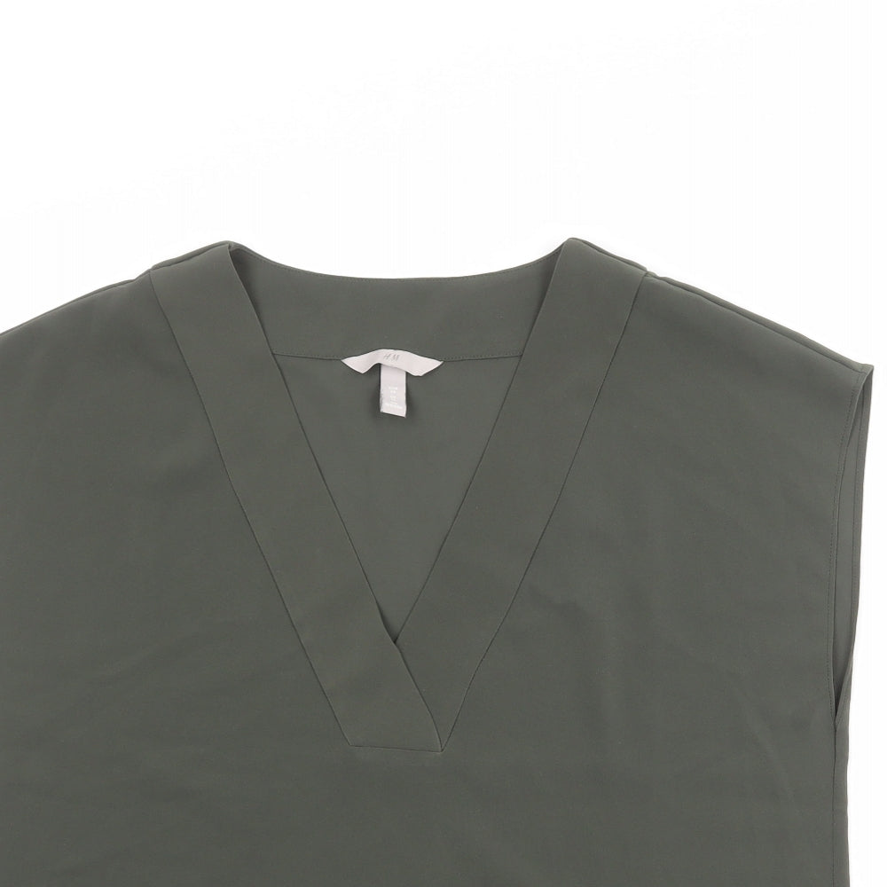 H&M Womens Green Polyester Basic Blouse Size 10 V-Neck