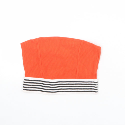 Topshop Womens Orange Striped Cotton Cropped Tank Size 8 Square Neck - Ribbed Bandeau