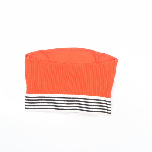 Topshop Womens Orange Striped Cotton Cropped Tank Size 8 Square Neck - Ribbed Bandeau