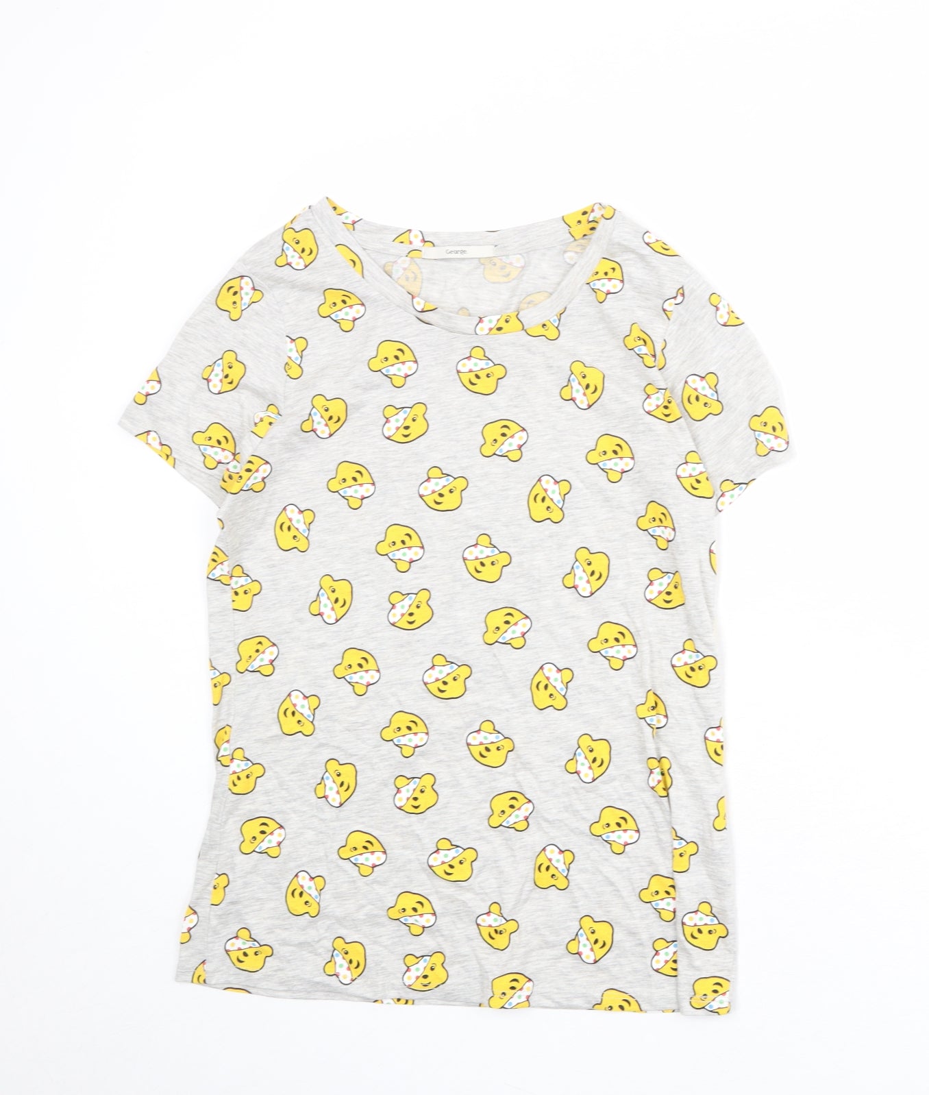 Pudsey Bear Womens Grey Geometric Polyester Basic T-Shirt Size 12 Boat Neck