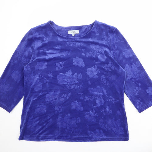 EWM Womens Blue Floral Polyester Basic Blouse Size 20 Boat Neck