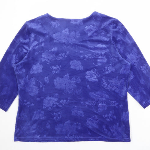 EWM Womens Blue Floral Polyester Basic Blouse Size 20 Boat Neck