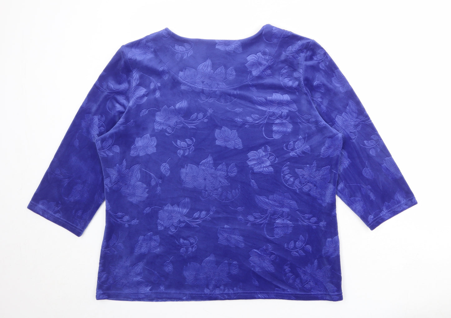 EWM Womens Blue Floral Polyester Basic Blouse Size 20 Boat Neck