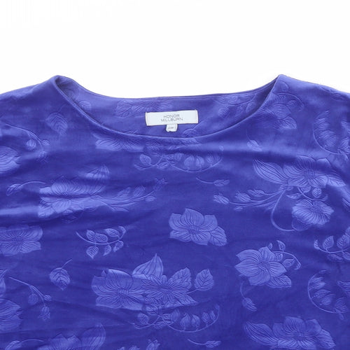 EWM Womens Blue Floral Polyester Basic Blouse Size 20 Boat Neck
