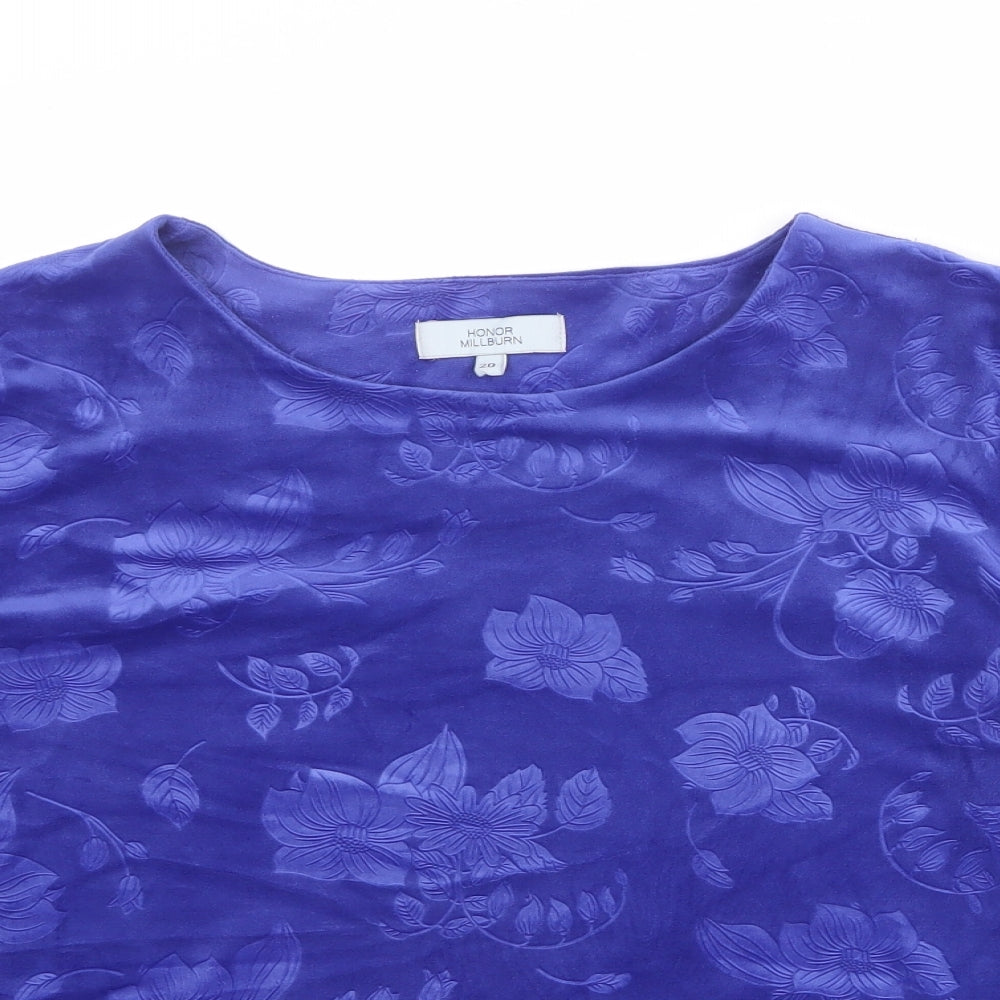 EWM Womens Blue Floral Polyester Basic Blouse Size 20 Boat Neck