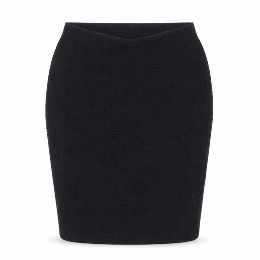 Front view of Marks & Spencer women’s black polyester bandage skirt, size UK 10