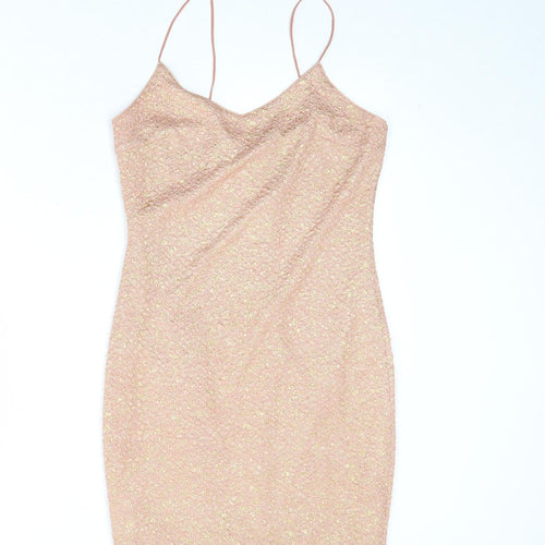 Urmoda Womens Pink Geometric Polyester Slip Dress Size M V-Neck Pullover