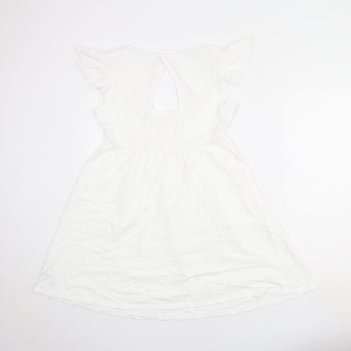 NEXT Womens White 100% Cotton Fit & Flare Size 8 V-Neck Pullover - Ruffle