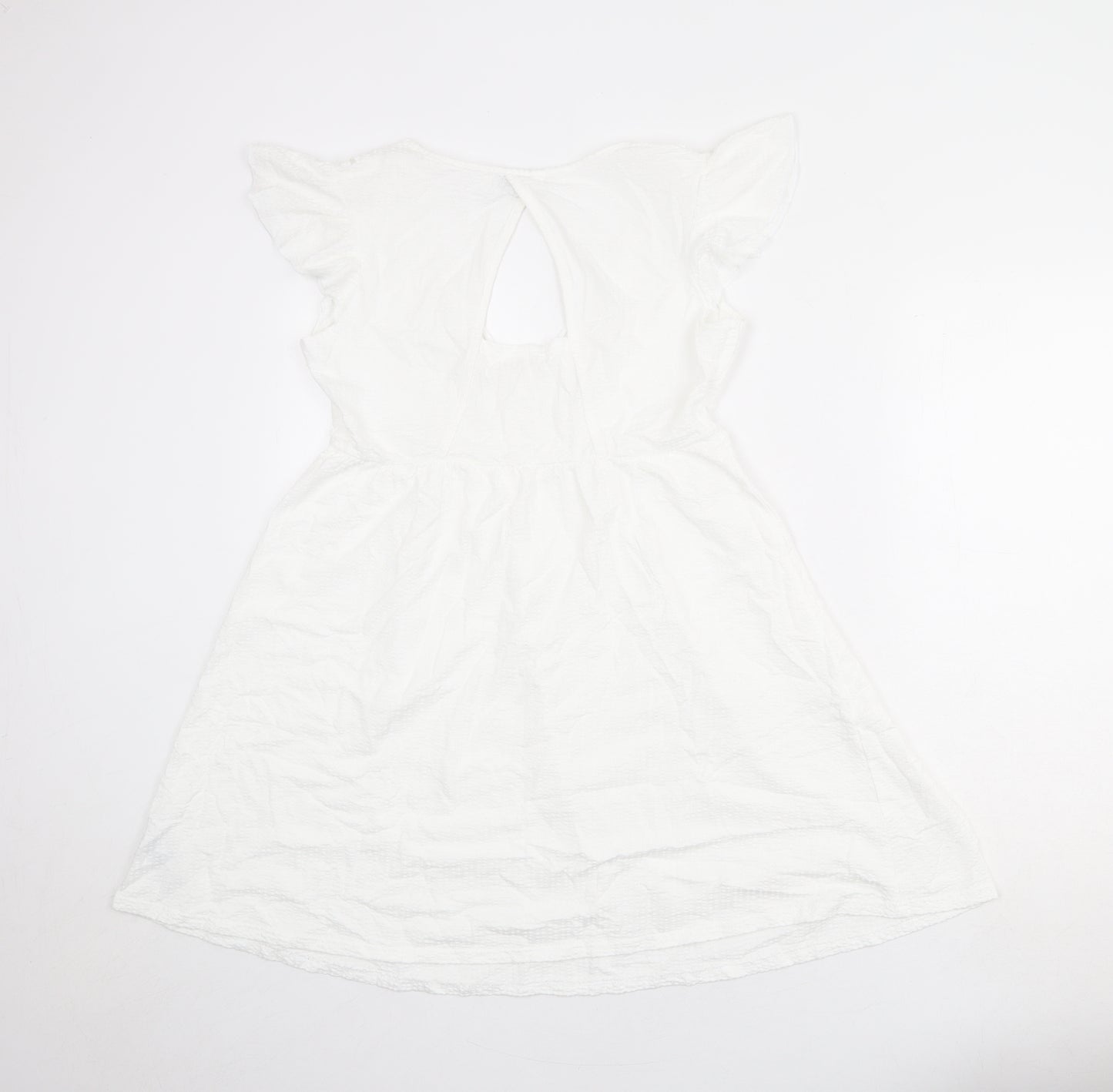 NEXT Womens White 100% Cotton Fit & Flare Size 8 V-Neck Pullover - Ruffle