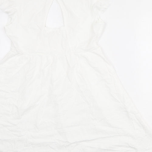 NEXT Womens White 100% Cotton Fit & Flare Size 8 V-Neck Pullover - Ruffle