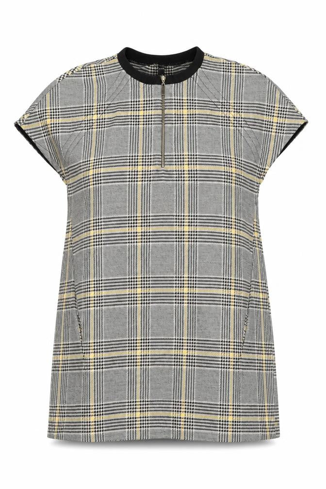 Front view of Zara women’s multicoloured plaid polyester a-line, size S, round neck zip