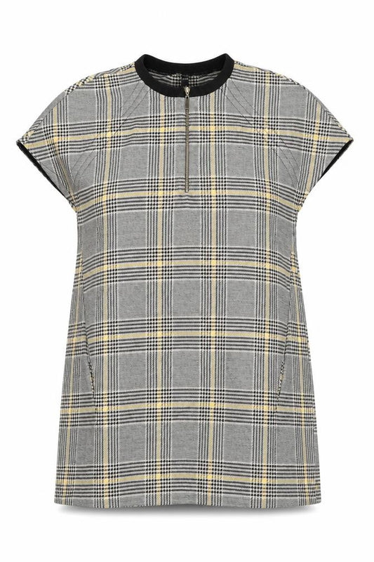 Front view of Zara women’s multicoloured plaid polyester a-line, size S, round neck zip