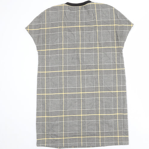 Zara Womens Multicoloured Plaid Polyester A-Line Size S Round Neck Zip