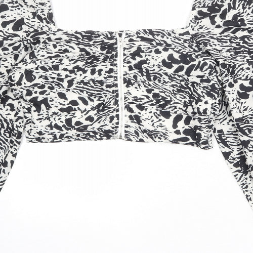 In the Style Womens Ivory Animal Print Polyester Cropped Blouse Size 10 Square Neck
