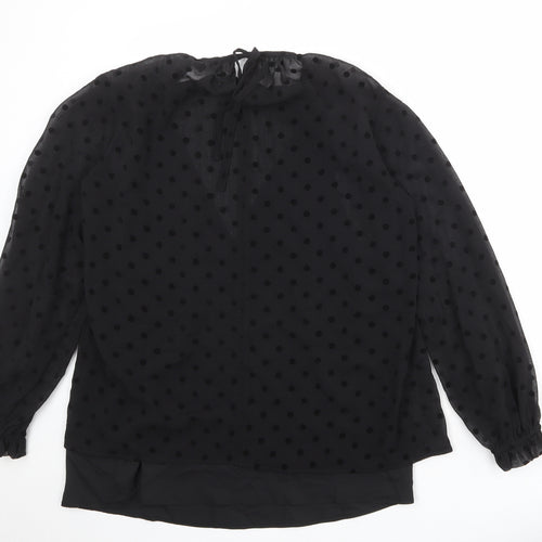 Marks and Spencer Womens Black Polka Dot Polyester Basic Blouse Size 14 Round Neck