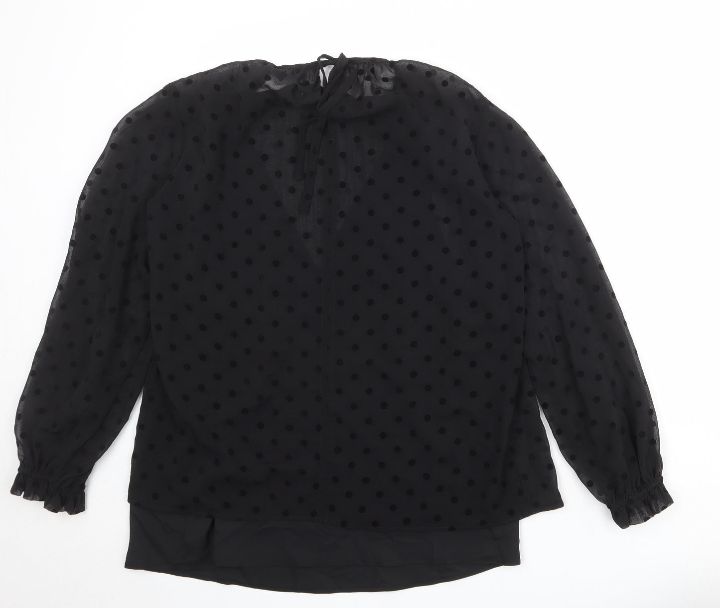 Marks and Spencer Womens Black Polka Dot Polyester Basic Blouse Size 14 Round Neck