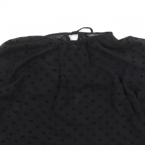 Marks and Spencer Womens Black Polka Dot Polyester Basic Blouse Size 14 Round Neck