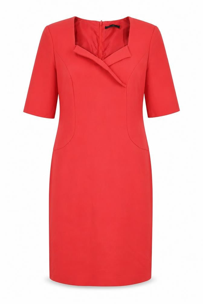 Front view of Kenneth Cole women’s red polyester a-line, size UK 14, v-neck zip