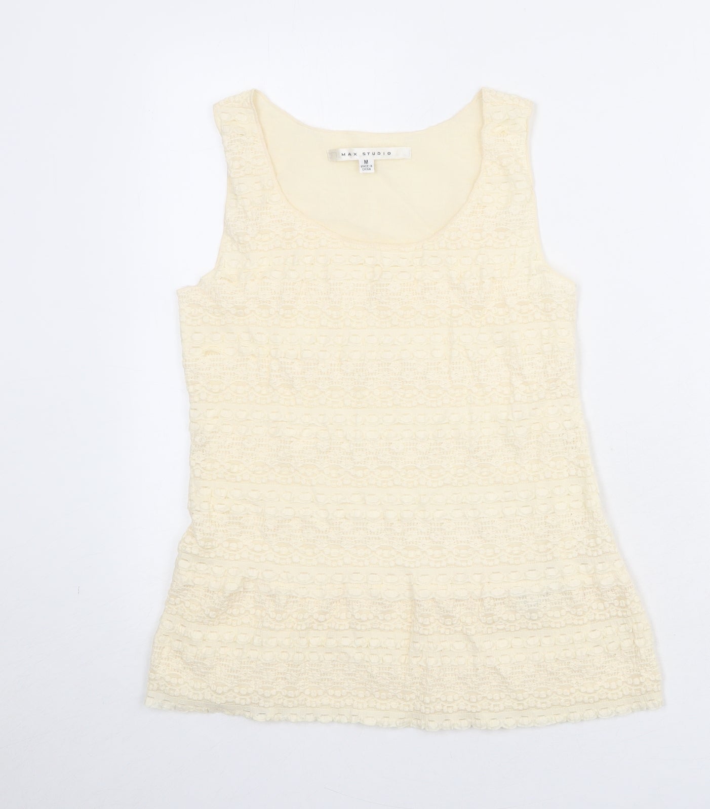 Max Studio Womens Beige Cotton Basic Tank Size M Scoop Neck