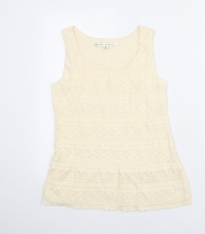 Max Studio Womens Beige Cotton Basic Tank Size M Scoop Neck