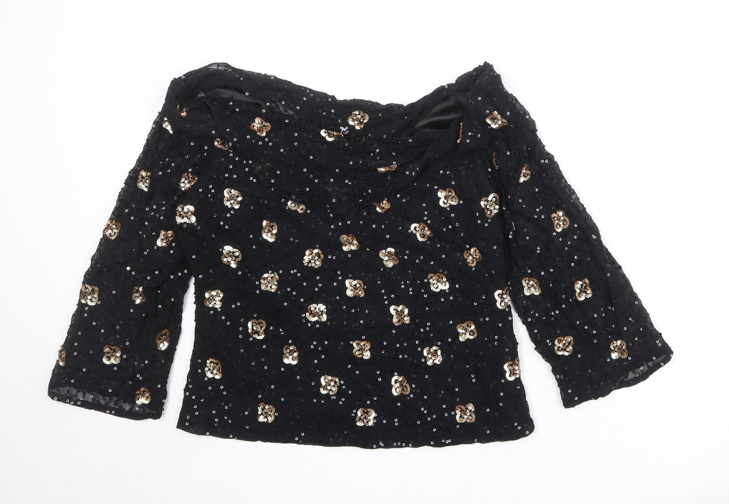 Gina Bacconi Womens Black Floral Viscose Basic Blouse Size 14 Boat Neck