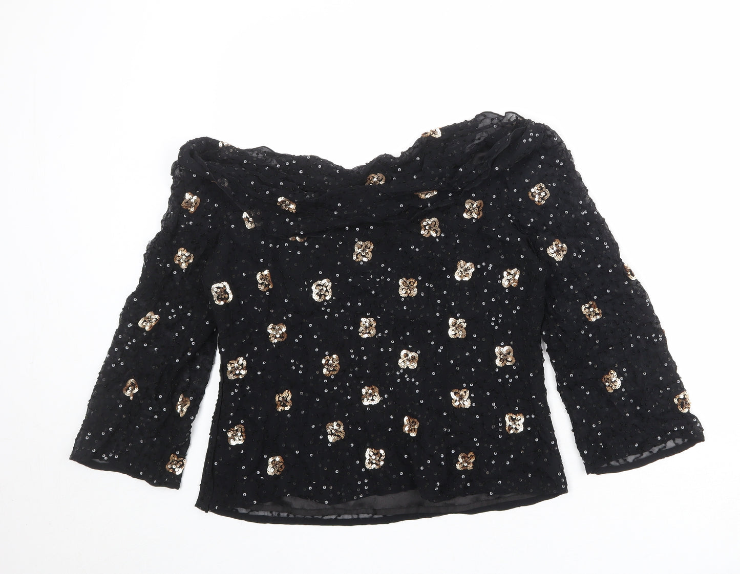 Gina Bacconi Womens Black Floral Viscose Basic Blouse Size 14 Boat Neck